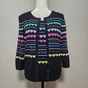 Talbots Sweater Set Size Petite M Navy Blue Cardigan Size Small Tank Heart Print